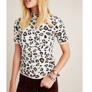 Anthropologie Leopard Sweater Knit Top by Field Flower Sz XS EUC